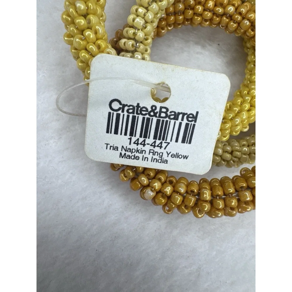 Crate & Barrel Tria Napkin Rings Yellow Set of 6 NEW